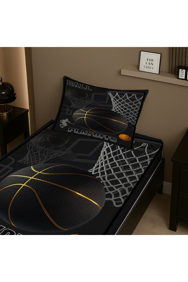 Basketbol Desenli Lastikli Tek Kişilik Çarşaf Takımı Yastık Kılıflı 100x200cm Basketbol Desenli Lastikli Tek Kişilik Çarşaf Takımı Yastık Kılıflı 100x200cm