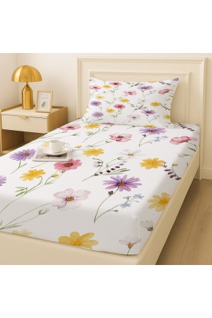 Renkli Bahar Çiçekleri Desenli Lastikli Tek Kişilik Çarşaf Takımı Yastık Kılıflı 100x200cm Renkli Bahar Çiçekleri Desenli Lastikli Tek Kişilik Çarşaf Takımı Yastık Kılıflı 100x200cm