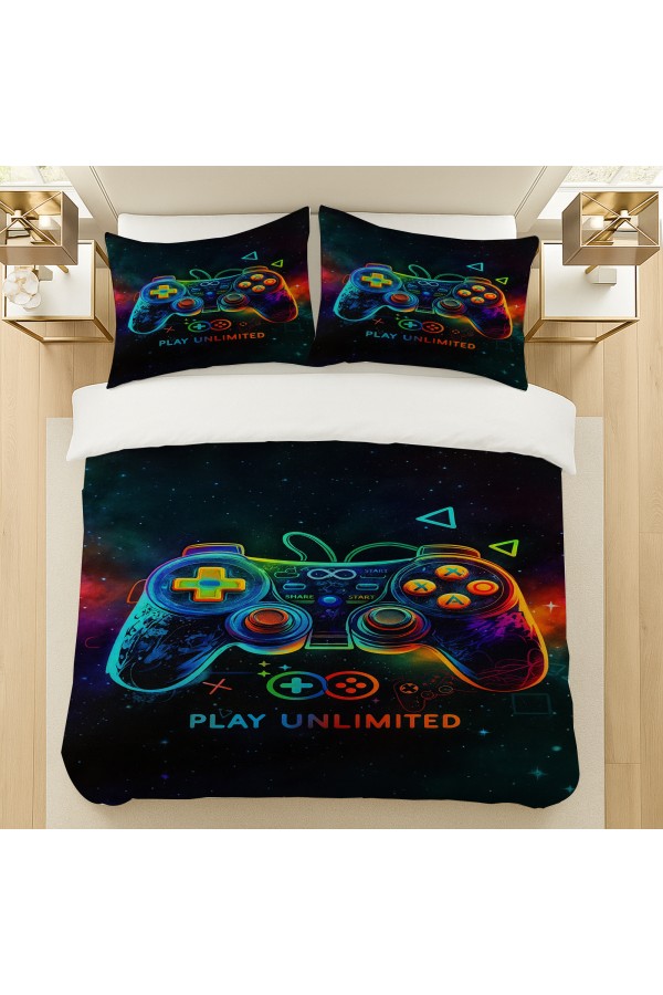 Oyun Konsol Joystick Gamer Desenli Pamuk Saten Çift Kişilik Nevresim Takımı 200x220cm