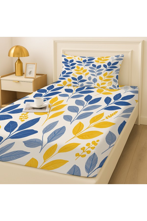 Sarı Lacivert Çiçek Desenli Lastikli Tek Kişilik Çarşaf Takımı Yastık Kılıflı 100x200cm Sarı Lacivert Çiçek Desenli Lastikli Tek Kişilik Çarşaf Takımı Yastık Kılıflı 100x200cm