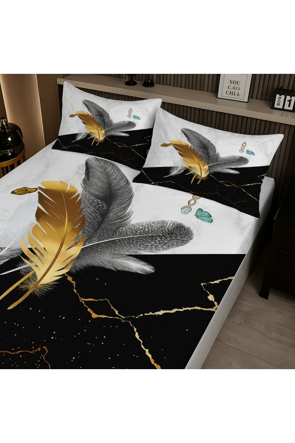 Renkli Tüyler Desenli Lastikli Çift Kişilik Çarşaf Takımı Yastık Kılıflı 160x200cm Renkli Tüyler Desenli Lastikli Çift Kişilik Çarşaf Takımı Yastık Kılıflı 160x200cm