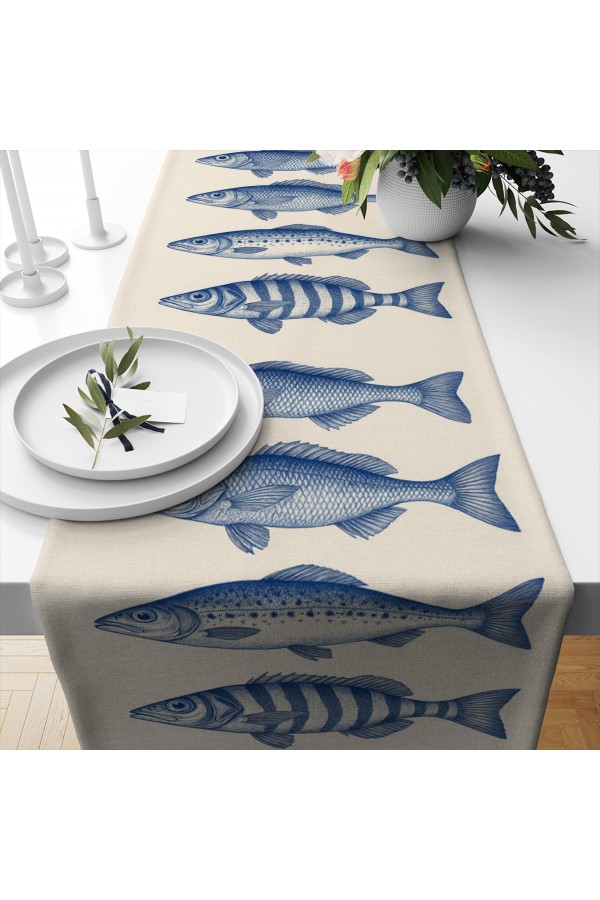 Mavi Balıklar Desenli Dijital Baskı Yıkanabilir Dekoratif Runner 40x140cm Mavi Balıklar Desenli Dijital Baskı Yıkanabilir Dekoratif Runner 40x140cm