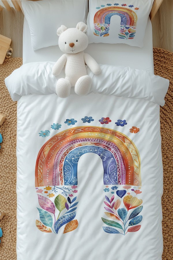 Boho Gökkuşağı Sulu boya Desenli Kız Çocuk Tek Kişilik Nevresim Takımı Yastık Kılıflı Boho Gökkuşağı Sulu boya Desenli Kız Çocuk Tek Kişilik Nevresim Takımı Yastık Kılıflı