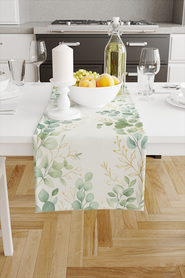 Okaliptus Yapraklı Çiçek Desenli Dijital Baskı Yıkanabilir Dekoratif Runner 40x140cm Okaliptus Yapraklı Çiçek Desenli Dijital Baskı Yıkanabilir Dekoratif Runner 40x140cm