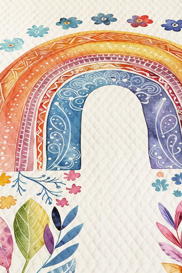 Boho Gökkuşağı Sulu boya Desenli Kız Çocuk Tek Kişilik Pike Takımı Kapitoneli Yatak Örtüsü Boho Gökkuşağı Sulu boya Desenli Kız Çocuk Tek Kişilik Pike Takımı Kapitoneli Yatak Örtüsü
