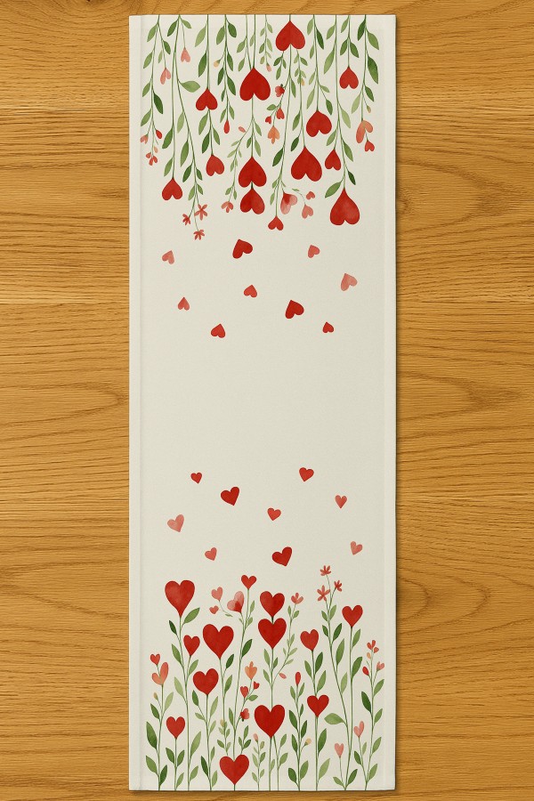 Kırmızı Kalpli Çiçekli Desenli Dijital Baskı Yıkanabilir Dekoratif Runner 40x140cm Kırmızı Kalpli Çiçekli Desenli Dijital Baskı Yıkanabilir Dekoratif Runner 40x140cm