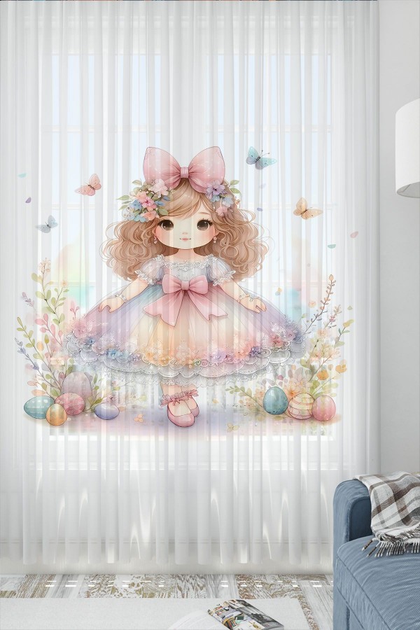 Minik Prenses Desenli Kız Çocuk Odası Tül Perde 140x260cm