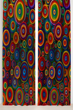 Renkli Retro Halka Desenli Çift Kanatlı Fon Perde Süet Oturma Odası Salon Mutfak 140x260cm Renkli Retro Halka Desenli Çift Kanatlı Fon Perde Süet Oturma Odası Salon Mutfak 140x260cm