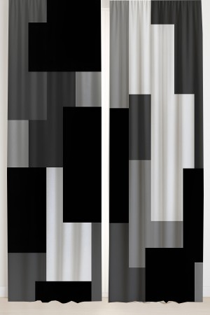 Siyah Gri Blok Geometrik Desenli Çift Kanatlı Fon Perde Süet Oturma Odası Salon Mutfak 140x260cm Siyah Gri Blok Geometrik Desenli Çift Kanatlı Fon Perde Süet Oturma Odası Salon Mutfak 140x260cm