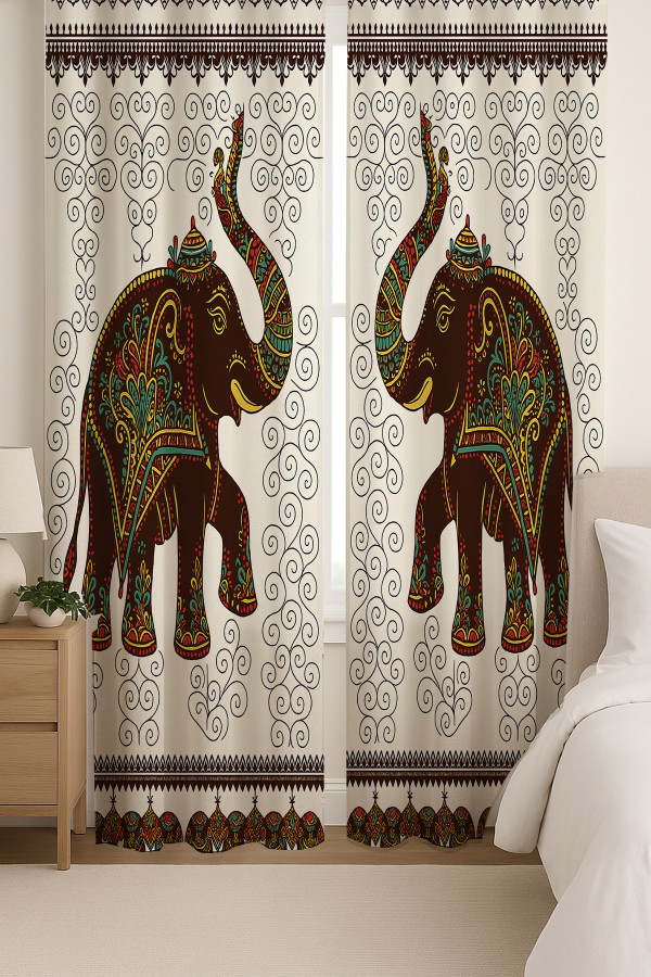 Hint Filleri Desenli Çift Kanatlı Fon Perde Süet Oturma Odası Salon Mutfak 140x260cm