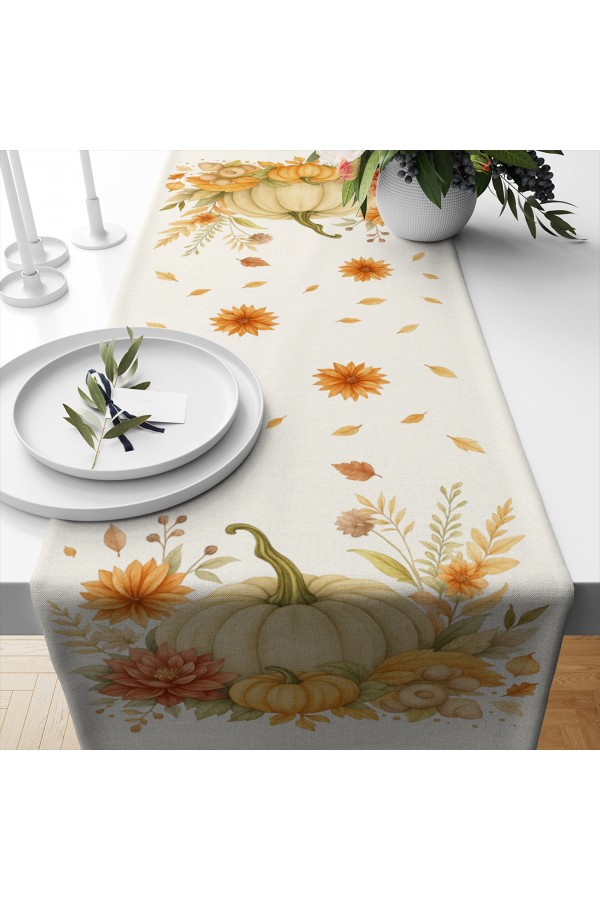 Balkabağı Sonbahar Desenli Dijital Baskı Yıkanabilir Dekoratif Runner 40x140cm Balkabağı Sonbahar Desenli Dijital Baskı Yıkanabilir Dekoratif Runner 40x140cm