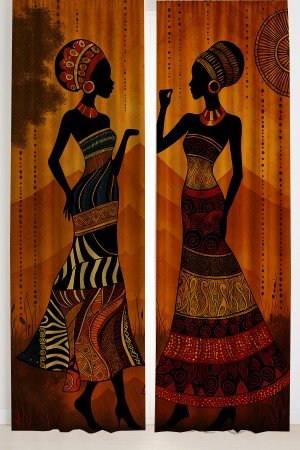 Afrika Etnik Kadın Desenli Çift Kanatlı Fon Perde Süet Oturma Odası Salon Mutfak 140x260cm Afrika Etnik Kadın Desenli Çift Kanatlı Fon Perde Süet Oturma Odası Salon Mutfak 140x260cm