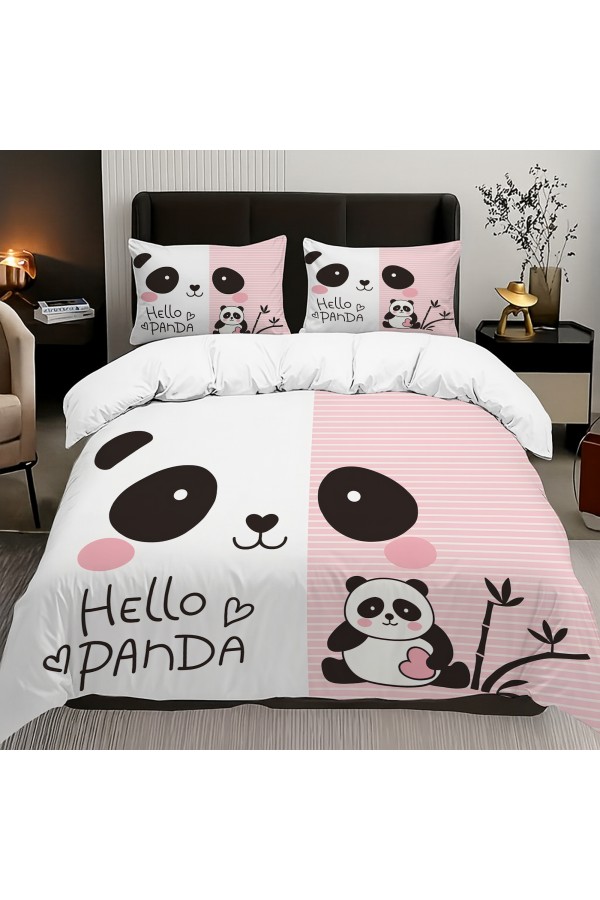 Sevimli Panda Desenli Pamuk Saten Çift Kişilik Nevresim Takımı 200x220cm Sevimli Panda Desenli Pamuk Saten Çift Kişilik Nevresim Takımı 200x220cm