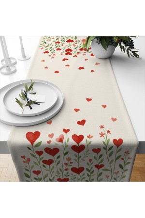 Kırmızı Kalpli Çiçekli Desenli Dijital Baskı Yıkanabilir Dekoratif Runner 40x140cm Kırmızı Kalpli Çiçekli Desenli Dijital Baskı Yıkanabilir Dekoratif Runner 40x140cm