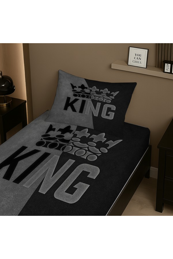 King Kral Gri Desenli Lastikli Tek Kişilik Çarşaf Takımı Yastık Kılıflı 100x200cm King Kral Gri Desenli Lastikli Tek Kişilik Çarşaf Takımı Yastık Kılıflı 100x200cm