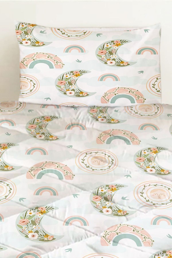 Boho Gökkuşağı Desenli Kız Çocuk Tek Kişilik Kapitoneli Yorgan Yastık Kılıflı Boho Gökkuşağı Desenli Kız Çocuk Tek Kişilik Kapitoneli Yorgan Yastık Kılıflı