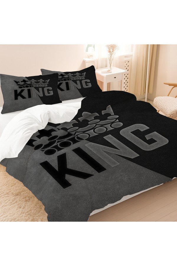 King Kral Gri Desenli Pamuk Saten Çift Kişilik Nevresim Takımı 200x220cm King Kral Gri Desenli Pamuk Saten Çift Kişilik Nevresim Takımı 200x220cm