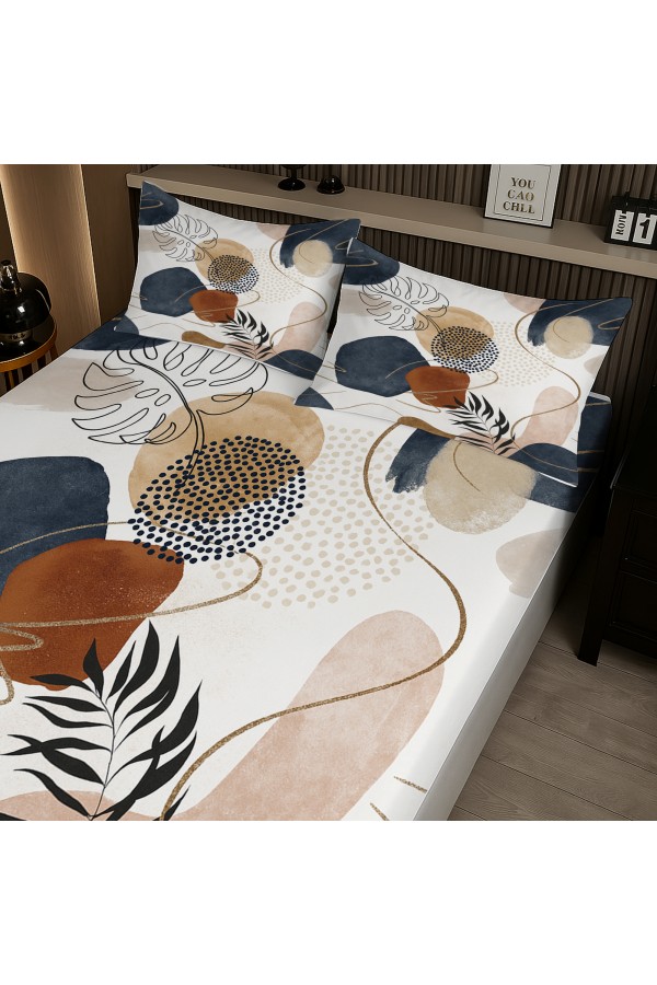 Gri Kahve Minimal Desenli Lastikli Çift Kişilik Çarşaf Takımı Yastık Kılıflı 160x200cm