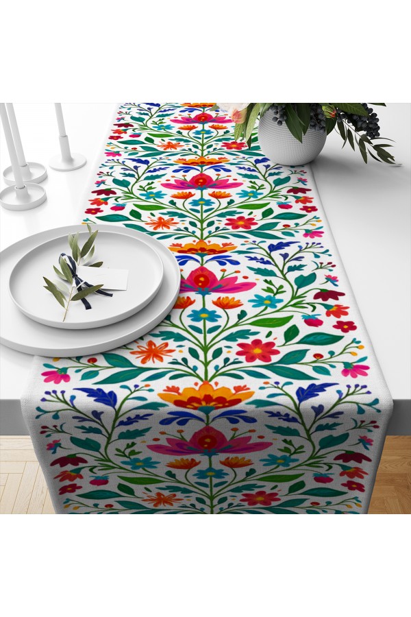 Renkli Çiçekler Vintage Desenli Dijital Baskı Yıkanabilir Dekoratif Runner 40x140cm Renkli Çiçekler Vintage Desenli Dijital Baskı Yıkanabilir Dekoratif Runner 40x140cm