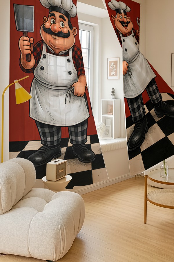 Ahçılar Desenli Çift Kanatlı Tül Perde Oturma Odası Salon Mutfak 140x260cm