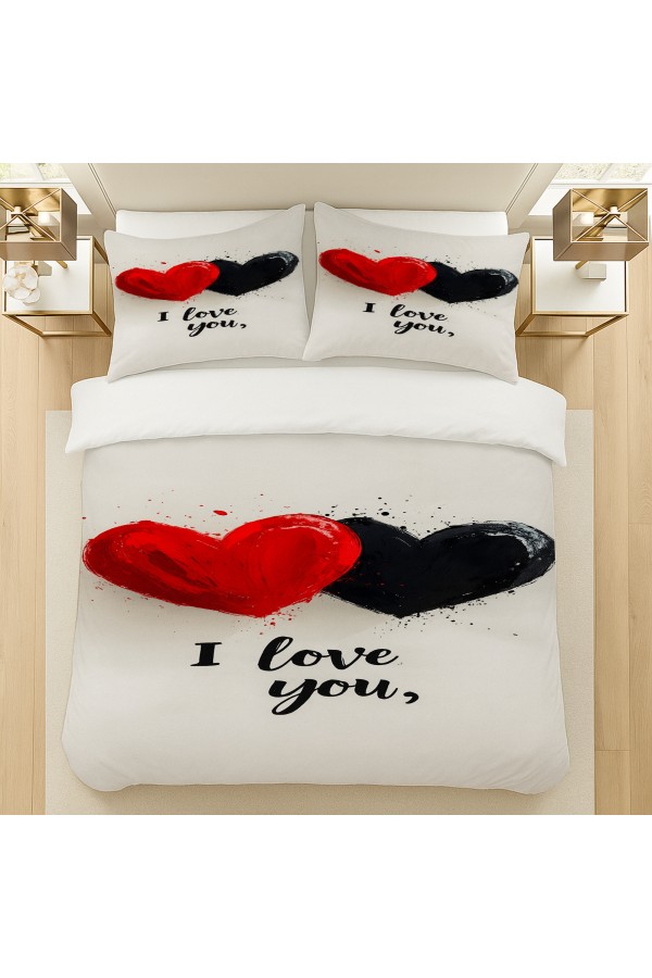 Love You Kalpler Desenli Pamuk Saten Çift Kişilik Nevresim Takımı 200x220cm Love You Kalpler Desenli Pamuk Saten Çift Kişilik Nevresim Takımı 200x220cm