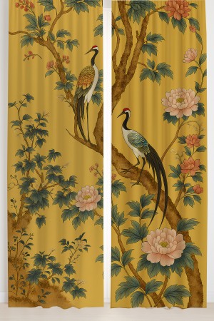 Sarı Turna Kuşu Çiçekler Desenli Çift Kanatlı Fon Perde Süet Oturma Odası Salon Mutfak 140x260cm Sarı Turna Kuşu Çiçekler Desenli Çift Kanatlı Fon Perde Süet Oturma Odası Salon Mutfak 140x260cm