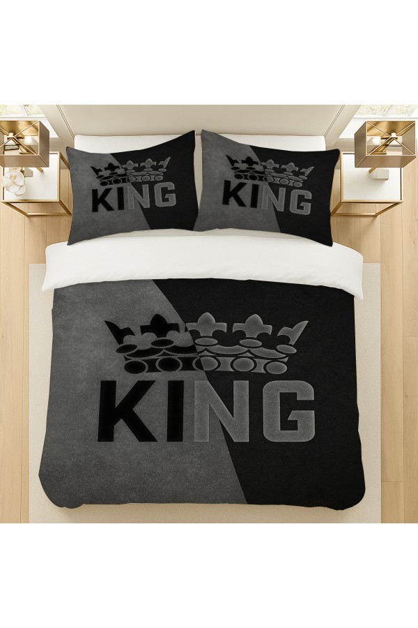 King Kral Gri Desenli Pamuk Saten Çift Kişilik Nevresim Takımı 200x220cm King Kral Gri Desenli Pamuk Saten Çift Kişilik Nevresim Takımı 200x220cm