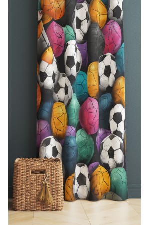 Renkli Toplar Futbol Desenli Erkek Çocuk Odası Fon Perde 140x260cm Renkli Toplar Futbol Desenli Erkek Çocuk Odası Fon Perde 140x260cm