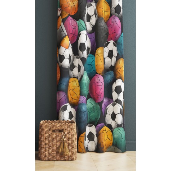 Renkli Toplar Futbol Desenli Erkek Çocuk Odası Fon Perde 140x260cm