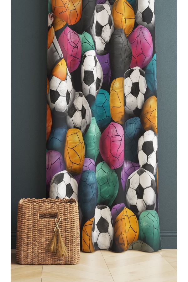 Renkli Toplar Futbol Desenli Erkek Çocuk Odası Fon Perde 140x260cm Renkli Toplar Futbol Desenli Erkek Çocuk Odası Fon Perde 140x260cm