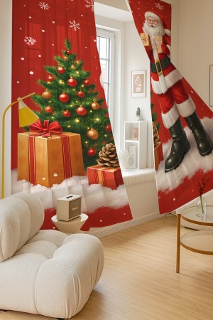 Noel Baba ve Çam Ağacı Desenli Çift Kanatlı Tül Perde Oturma Odası Salon Mutfak 140x260cm Noel Baba ve Çam Ağacı Desenli Çift Kanatlı Tül Perde Oturma Odası Salon Mutfak 140x260cm