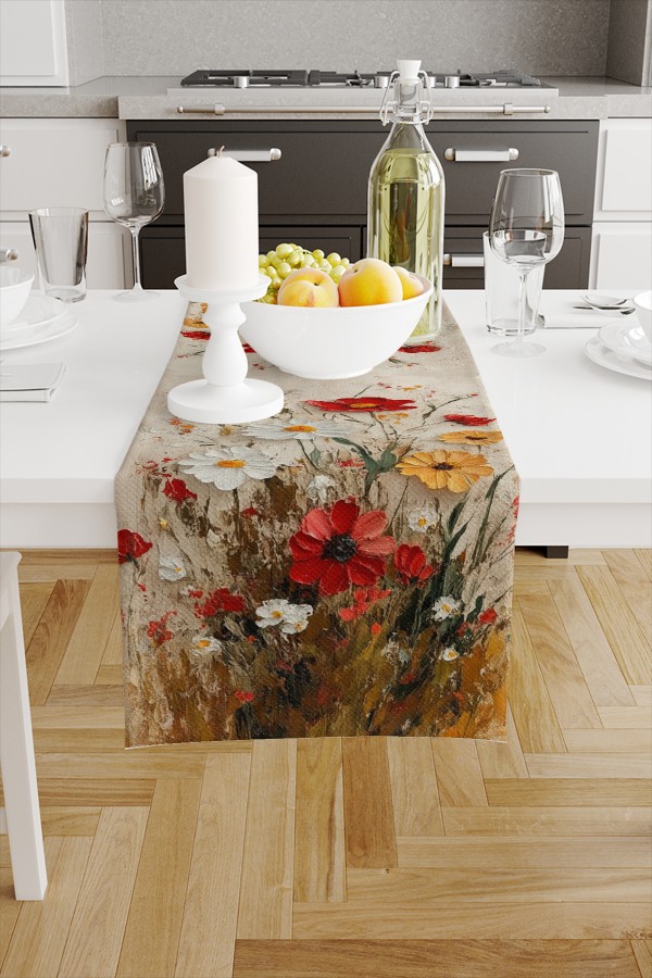 Suluboya Çiçek Desenli Dijital Baskı Yıkanabilir Dekoratif Runner 40x140cm Suluboya Çiçek Desenli Dijital Baskı Yıkanabilir Dekoratif Runner 40x140cm