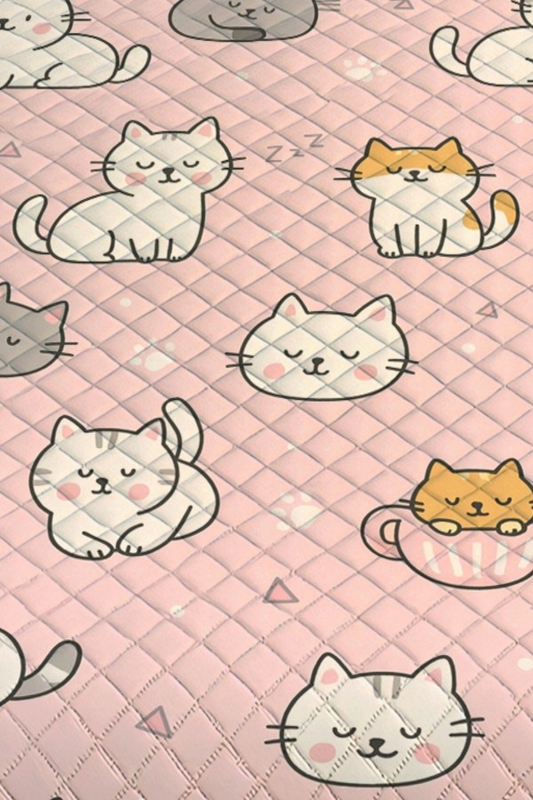 Pembe Sevimli Kediler Desenli Tek Kişilik Pike Takımı Yatak Örtüsü Pembe Sevimli Kediler Desenli Tek Kişilik Pike Takımı Yatak Örtüsü