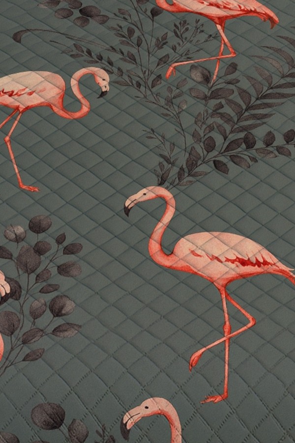 Pembe Flamingo Gri Desenli Tek Kişilik Pike Takımı Yatak Örtüsü Pembe Flamingo Gri Desenli Tek Kişilik Pike Takımı Yatak Örtüsü