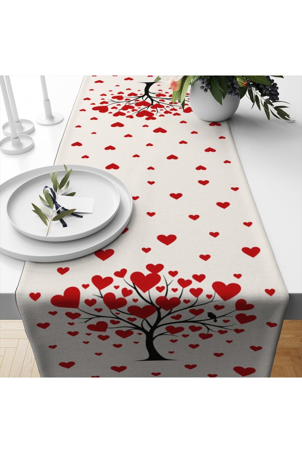 Kalp Ağaç Sevgi Desenli Dijital Baskı Yıkanabilir Dekoratif Runner 40x140cm Kalp Ağaç Sevgi Desenli Dijital Baskı Yıkanabilir Dekoratif Runner 40x140cm