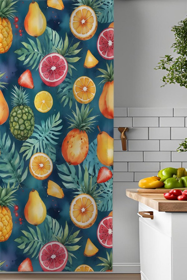 Tropikal Meyveler Desenli Djital Baskılı Yemek Odası Mutfak Fon Perde 140x260cm Tropikal Meyveler Desenli Djital Baskılı Yemek Odası Mutfak Fon Perde 140x260cm