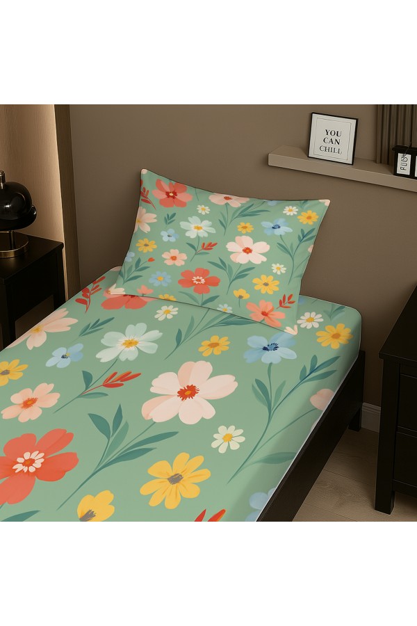 Minik Çiçekler Desenli Lastikli Tek Kişilik Çarşaf Takımı Yastık Kılıflı 100x200cm Minik Çiçekler Desenli Lastikli Tek Kişilik Çarşaf Takımı Yastık Kılıflı 100x200cm