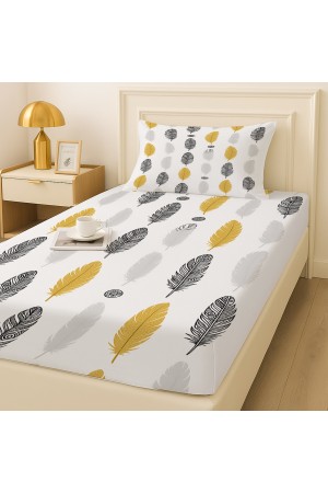Sarı Gri Etnik Tüyler Desenli Lastikli Tek Kişilik Çarşaf Takımı Yastık Kılıflı 100x200cm Sarı Gri Etnik Tüyler Desenli Lastikli Tek Kişilik Çarşaf Takımı Yastık Kılıflı 100x200cm