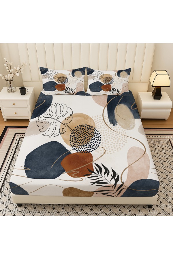 Gri Kahve Minimal Desenli Lastikli Çift Kişilik Çarşaf Takımı Yastık Kılıflı 160x200cm