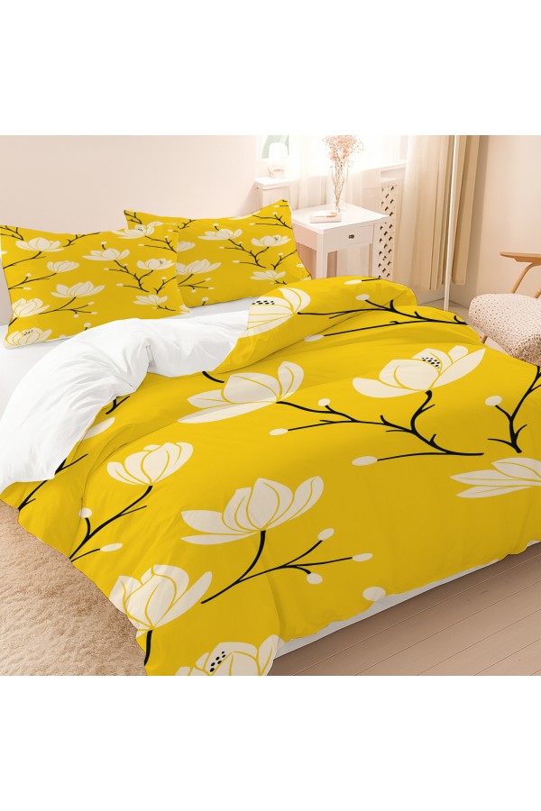Sarı Beyaz Çiçekler Desenli Pamuk Saten Çift Kişilik Nevresim Takımı 200x220cm Sarı Beyaz Çiçekler Desenli Pamuk Saten Çift Kişilik Nevresim Takımı 200x220cm