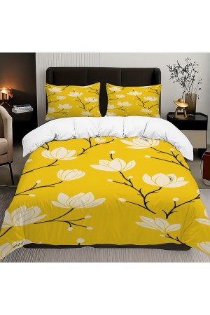 Sarı Beyaz Çiçekler Desenli Pamuk Saten Çift Kişilik Nevresim Takımı 200x220cm Sarı Beyaz Çiçekler Desenli Pamuk Saten Çift Kişilik Nevresim Takımı 200x220cm