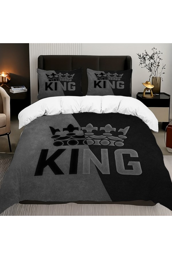 King Kral Gri Desenli Pamuk Saten Çift Kişilik Nevresim Takımı 200x220cm King Kral Gri Desenli Pamuk Saten Çift Kişilik Nevresim Takımı 200x220cm