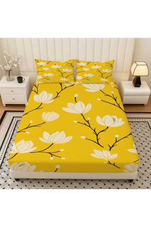 Sarı Beyaz Çiçekler Desenli Lastikli Çift Kişilik Çarşaf Takımı Yastık Kılıflı 160x200cm Sarı Beyaz Çiçekler Desenli Lastikli Çift Kişilik Çarşaf Takımı Yastık Kılıflı 160x200cm