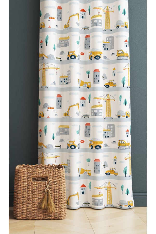 İş Makineleri İnşaat Desenli Erkek Çocuk Odası Fon Perde 140x260cm İş Makineleri İnşaat Desenli Erkek Çocuk Odası Fon Perde 140x260cm