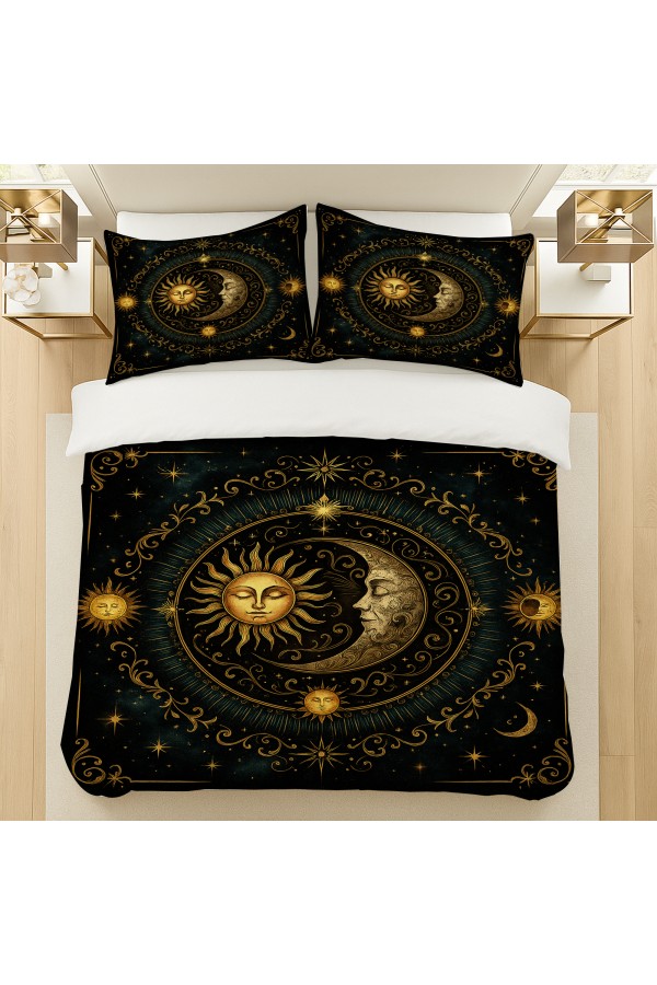 Ay Güneş Astronoloji Desenli Pamuk Saten Çift Kişilik Nevresim Takımı 200x220cm Ay Güneş Astronoloji Desenli Pamuk Saten Çift Kişilik Nevresim Takımı 200x220cm
