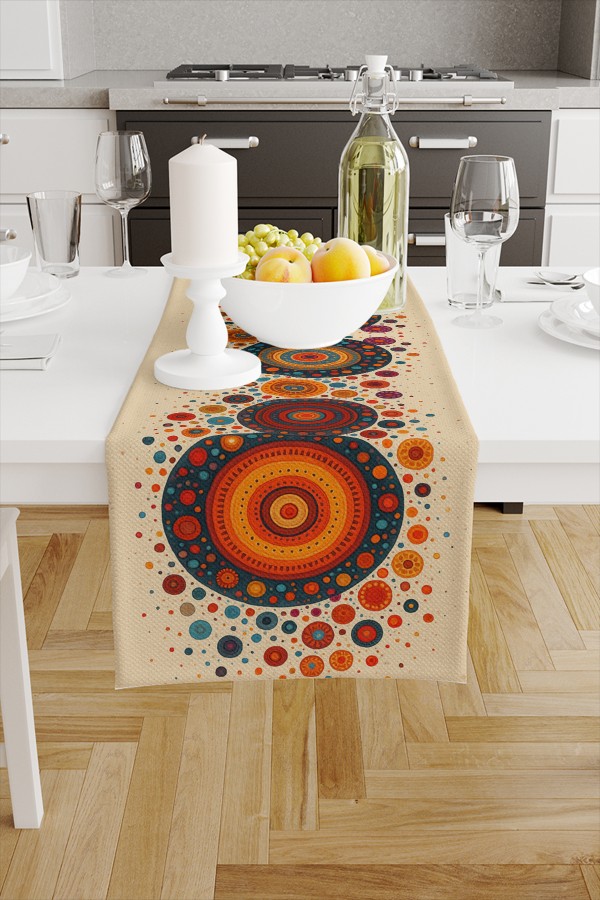 Etnik Halkalar Desenli Dijital Baskı Yıkanabilir Dekoratif Runner 40x140cm Etnik Halkalar Desenli Dijital Baskı Yıkanabilir Dekoratif Runner 40x140cm