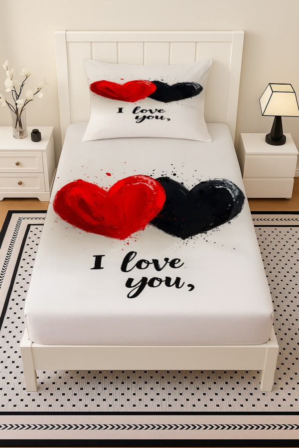 Love You Kalpler Desenli Lastikli Tek Kişilik Çarşaf Takımı Yastık Kılıflı 100x200cm Love You Kalpler Desenli Lastikli Tek Kişilik Çarşaf Takımı Yastık Kılıflı 100x200cm