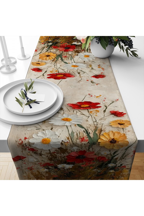 Suluboya Çiçek Desenli Dijital Baskı Yıkanabilir Dekoratif Runner 40x140cm Suluboya Çiçek Desenli Dijital Baskı Yıkanabilir Dekoratif Runner 40x140cm