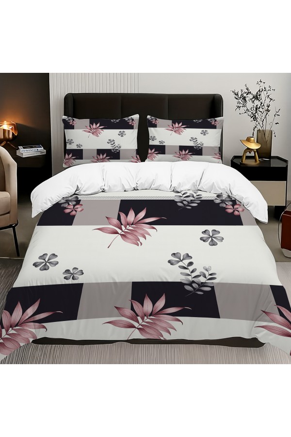 Geometrik Çiçek Desenli Pamuk Saten Çift Kişilik Nevresim Takımı 200x220cm Geometrik Çiçek Desenli Pamuk Saten Çift Kişilik Nevresim Takımı 200x220cm