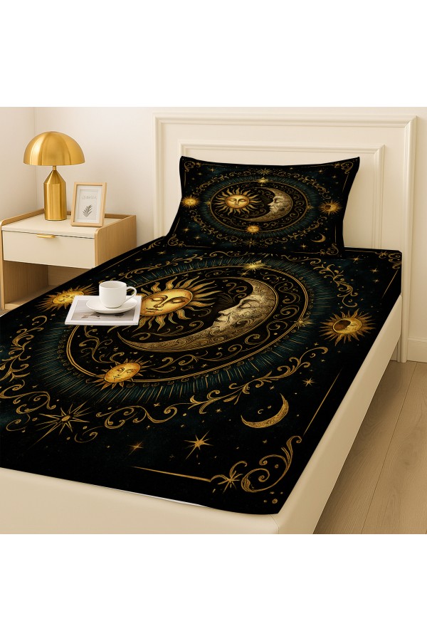 Ay Güneş Astronoloji Desenli Lastikli Tek Kişilik Çarşaf Takımı Yastık Kılıflı 100x200cm Ay Güneş Astronoloji Desenli Lastikli Tek Kişilik Çarşaf Takımı Yastık Kılıflı 100x200cm